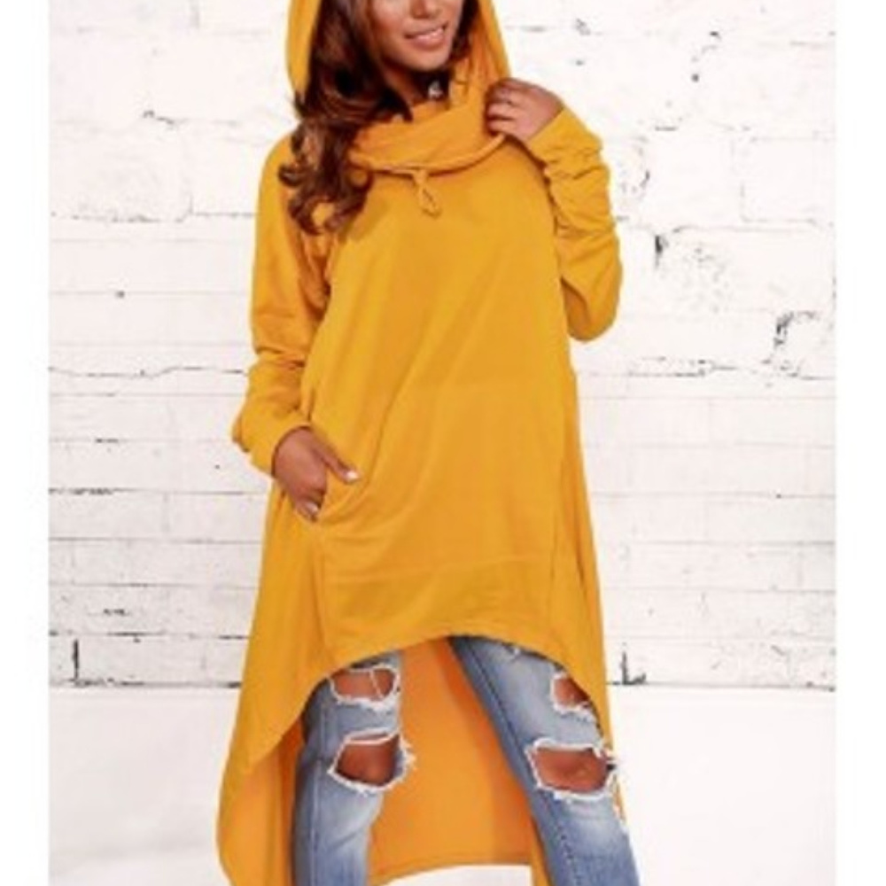 Hi Lo Cowl Neck Mustard